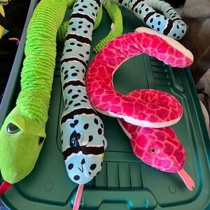 Three plush kids toy snakes sold together as a lot